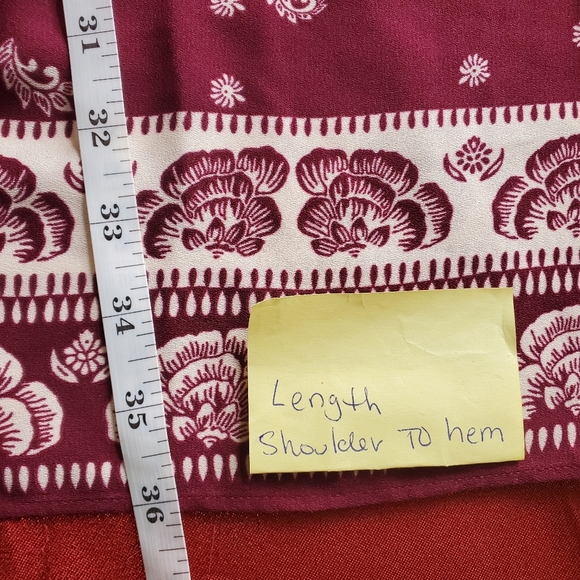 𝅺Lauren Conrad LC medium burgundy cream paisley print midi dress - Picture 9 of 12